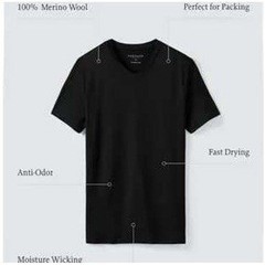 Unbound Merino Wool Men’s Black V-Neck Short Sleeve T-Shirt Size L
