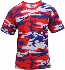Mens Red White Blue Camo T-Shirt Camouflage Military Tee Patriotic USA American