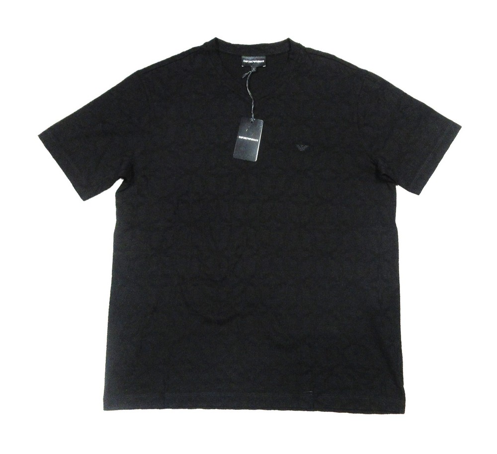 Emporio Armani Men’s Black Textured Pattern V-Neck Short Sleeve T-Shirt 2XL