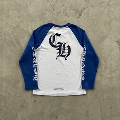 Vintage Chrome Hearts Longsleeve Tee Shirt Distressed Size M White Blue