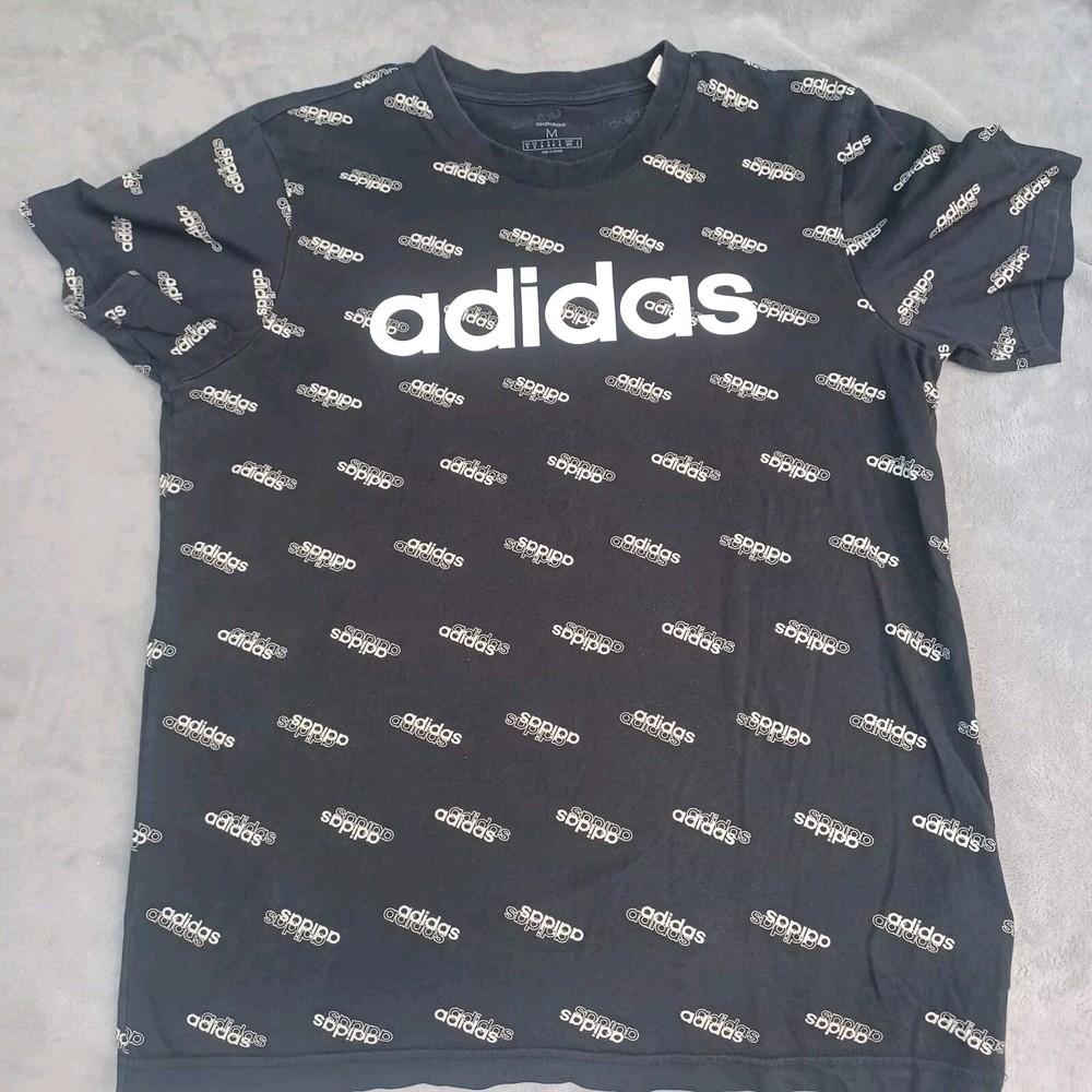 Adidas Shirt Medium Adult Black And White All Logo Short Sleeve Tee