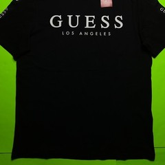 GUESS Los Angeles Men’s Short Sleeve T-Shirt Size LARGE Black w/White Cotton NEW