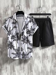 Men Summer Outfit 2-piece Set Short Sleeve T-shirt and Shorts Sweatsuit Set