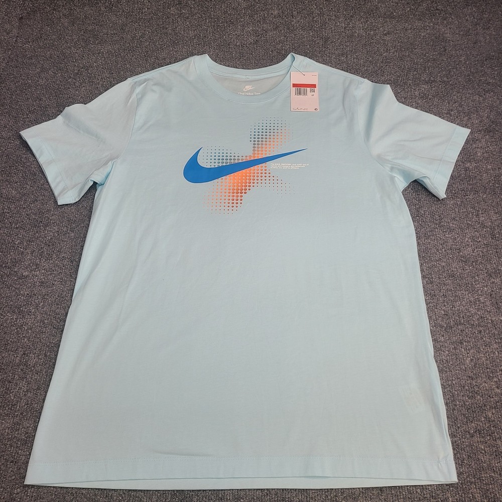 Nike Shirt Mens Large Sky Light Blue Swoosh Graphic Sportswear Cotton New Tee 44