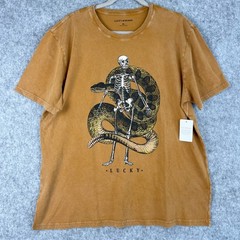 Lucky Brand T Shirt Mens XL Brown Live Fast Skeleton Snake Graphics Casual NWT