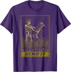Send It Vintage Bowfishing Skeleton Outdoor Adventure Art T-Shirt