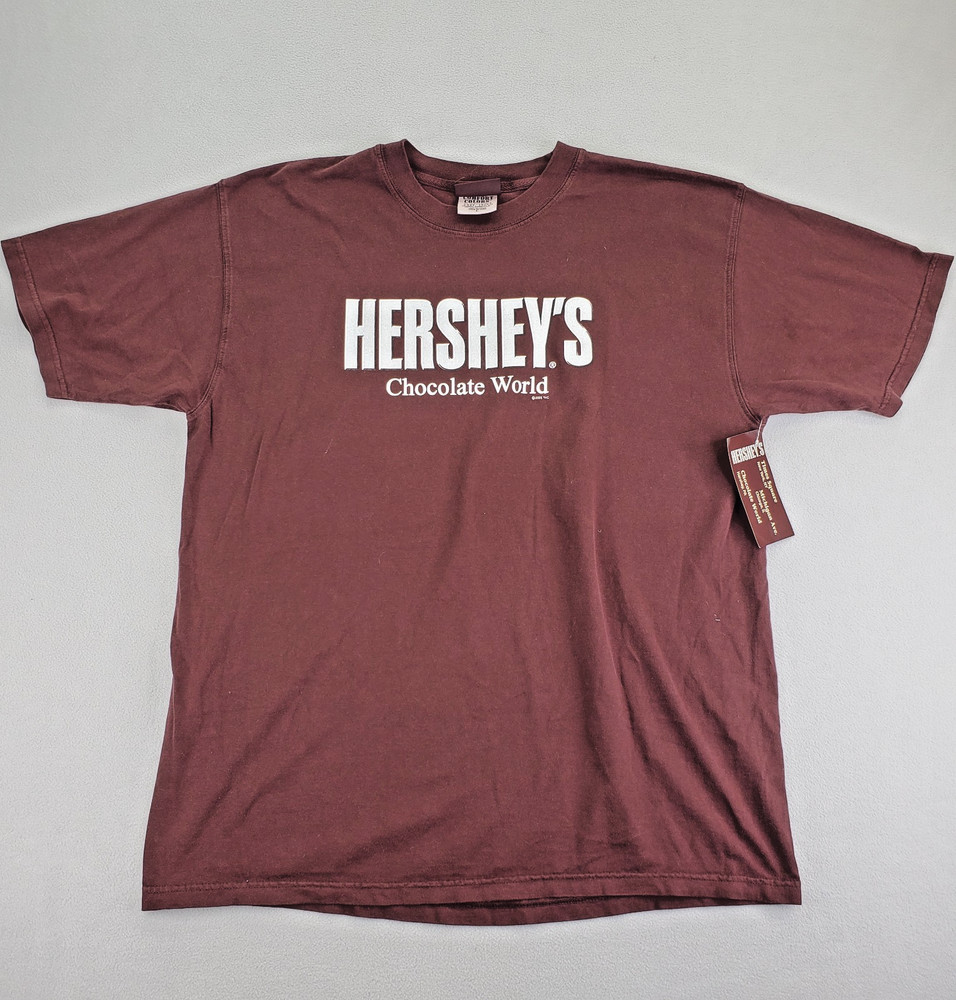 Hersheys Chocolate World Shirt Mens L Brown Metallic Silver Logo NWT NOS New