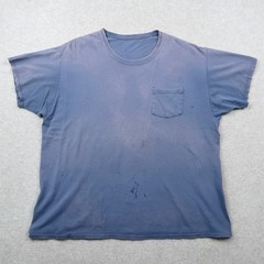 Distressed Pocket T-Shirt Mens Faded Blue Short Sleeve Crewneck 2XL