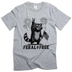 4th of July funny racoon feral and free tshirt free patriotic USA flag funny tee