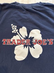 Trader Joe’s Logo Graphic Blue Cotton Knit Double-Sided Long Sleeve Tee S
