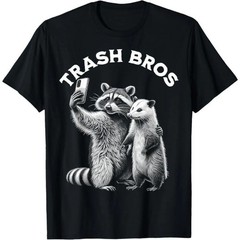Opossum Raccoon Trash Bros Selfie Funny Meme Graphic T-Shirt Tee