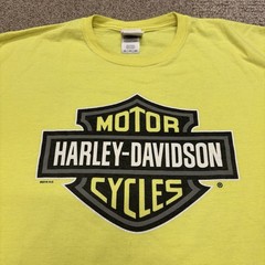 Vintage Harley Davidson Biker Mass. Safety Yellow Long Sleeve Graphic Tee Shirt