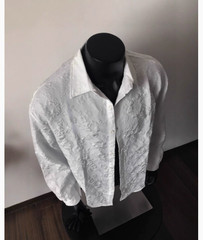 Vintage Japanese Style Textured Floral Shirt Mens Long Sleeve Button Up Tops