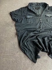VTG 00s Japanese Y2K Faded Black Henley T-Shirt Distressed Grunge Vintage