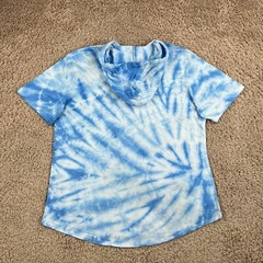 DIKOTOMY Blue White Tie-Dye Hooded Skeleton Flamingo Graphic T-Shirt Mens L