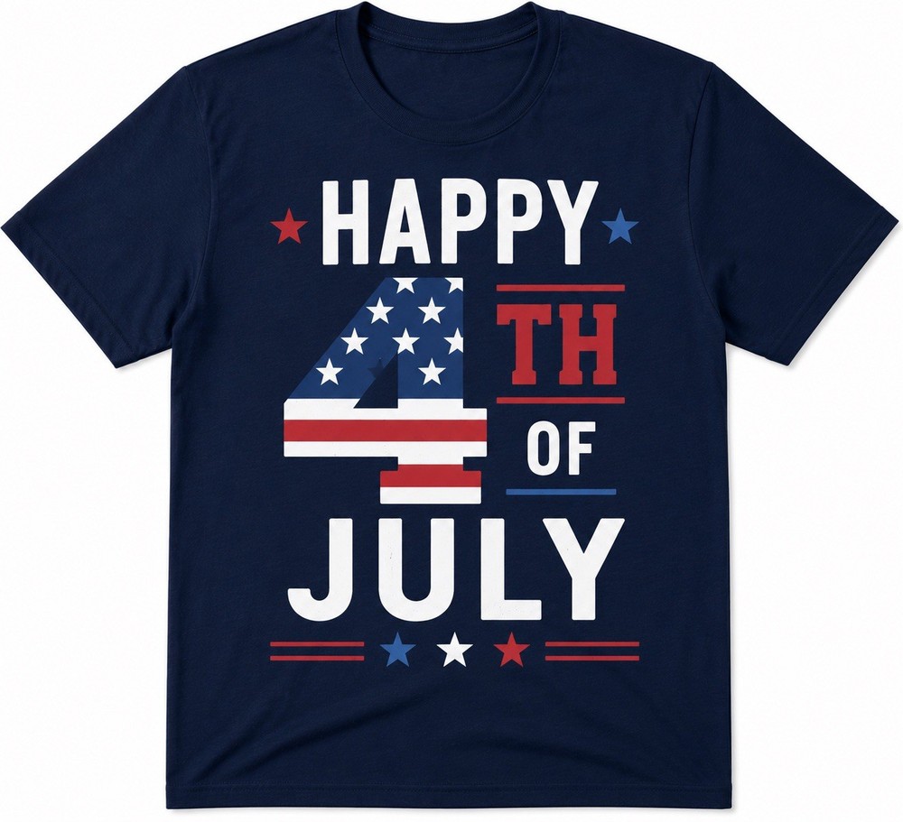 t-shirt for men 4th of July USA flag patriotic graphic blue crew neck