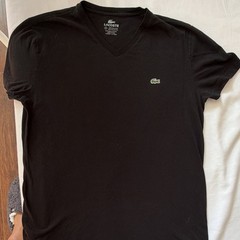 Lacoste Pima Cotton V-Neck Tee Black Short Sleeve Regular Fit Logo Size M