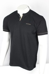 Guess Men’s Ricardo Short Sleeve Slit Henley T Shirt Jet Black Textured