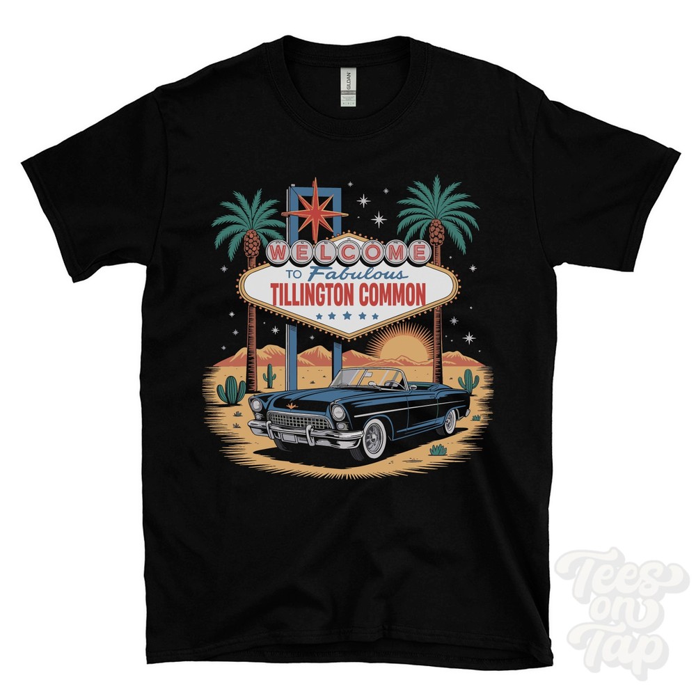 TILLINGTON COMMON LAS VEGAS SIGN PARODY FUNNY T-SHIRT aboyne aberdeenshire