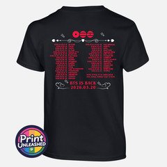 BTS Tour T-Shirt BTS 2026 Graphic Tour Dates & Logo Black Tee Child Adult Teen