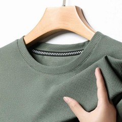 New Summer Waffle Round Neck Short Sleeved T-shirt for Men’s Short Sleeved.