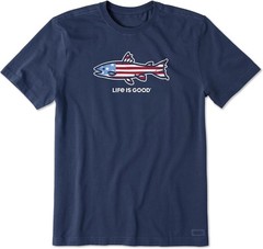XL NWT Men’s Life Is Good Flag Fish Fishing USA Dk Blue SS Crusher Tee