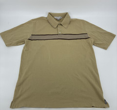 Vintage Y2K Quiksilver Polo Shirt Men Medium Beige Striped Ribbed Edition Surf