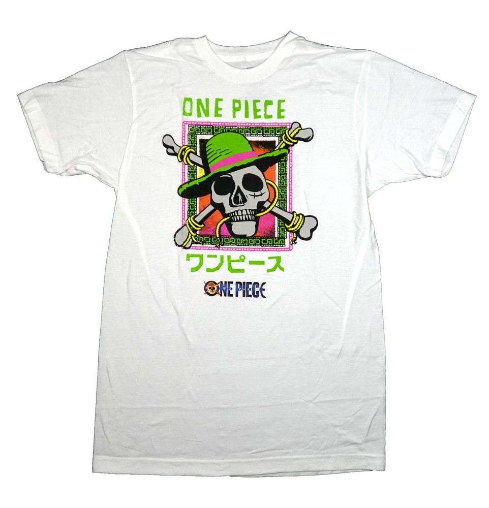 One Piece Mesn T-Shirt – Fluorescent Skull with Hat Logo Above Kanji