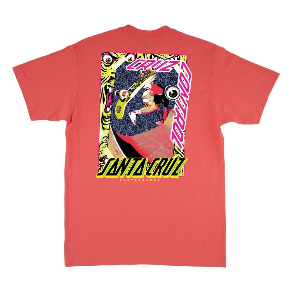 Santa Cruz Rob Roskopp CRUZ CONTROL LOGO Skateboard T Shirt CORAL