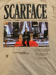Scarface Shoe Palace X Tony Montana Embroidered Double Sided Beige T Shirt SZ M