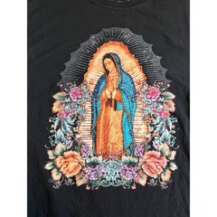 Bioworld Our Lady of Guadalupe Virgin Mary Floral Graphic T-Shirt Black Mens M