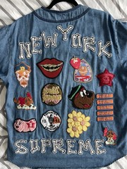 Supreme Patches Denim Baseball Jersey S/S 2021 Sz M 100 % Authentic