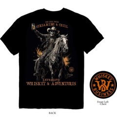 Whiskey Business To Hell With Streaming & Chill Black T-Shirt Horse Skull Cowboy