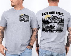 Cast Your Cares On The Lord, Psalm 55:22 Christian Fisherman 2 Sided T-Shirt