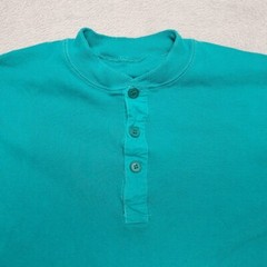 Vintage Henley Shirt Mens Small Green Ribbed Classic Long Sleeve Pullover Retro