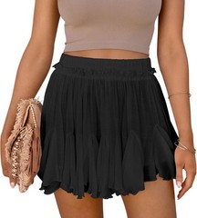 Women’s Flowy Shorts Casual Linen Boho Ruffle Mini Skirts Pleated High Waist …