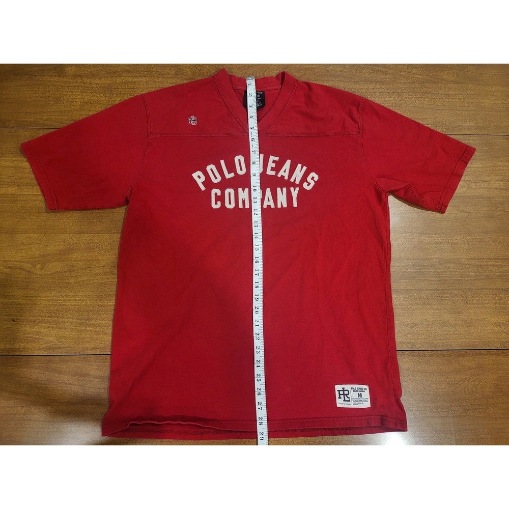 Vintage Polo Jeans Co. Ralph Lauren Red Football Jersey V-Neck Shirt Size M-64