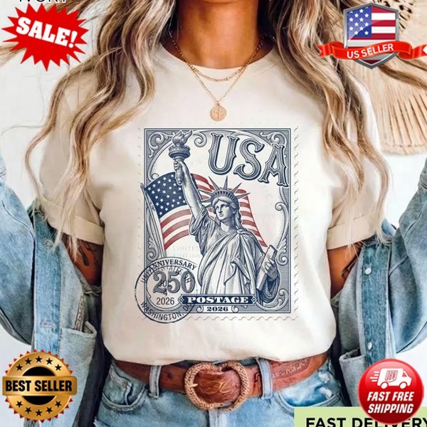 USA Liberty Stamp Shirt, 250 Years Of Freedom Shirt, Patriotic T-Shirt | S-5XL