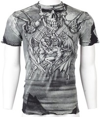 $58 AFFLICTION Black PUPPET MASTER Short Sleeve Slim Fit Y2K MMA Elite T-shirt