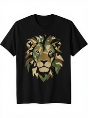 Men Black Animal Camo Cotton Crew Neck Short Sleeve Summer Dad Tee