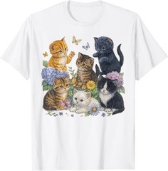 Cat Flower Floral Cute Kitten Vintage Flowers Art Cat Lover T-Shirt