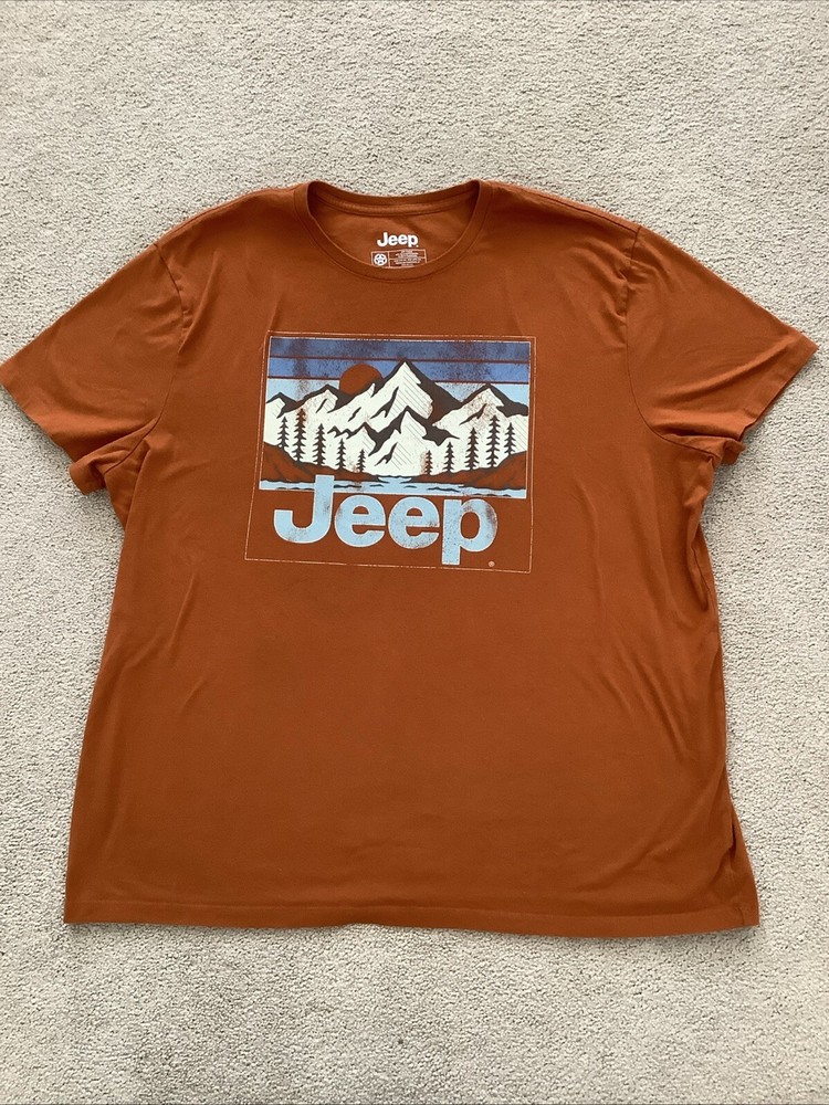 Vintage Jeep Mountain Logo Burnt Orange Mens T-Shirt XXL 4×4 Wrangler Offroad