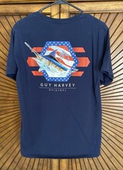 Guy Harvey Shirt Men’s Medium Navy Red, White, Blue Marlin Fish Graphic Pocket