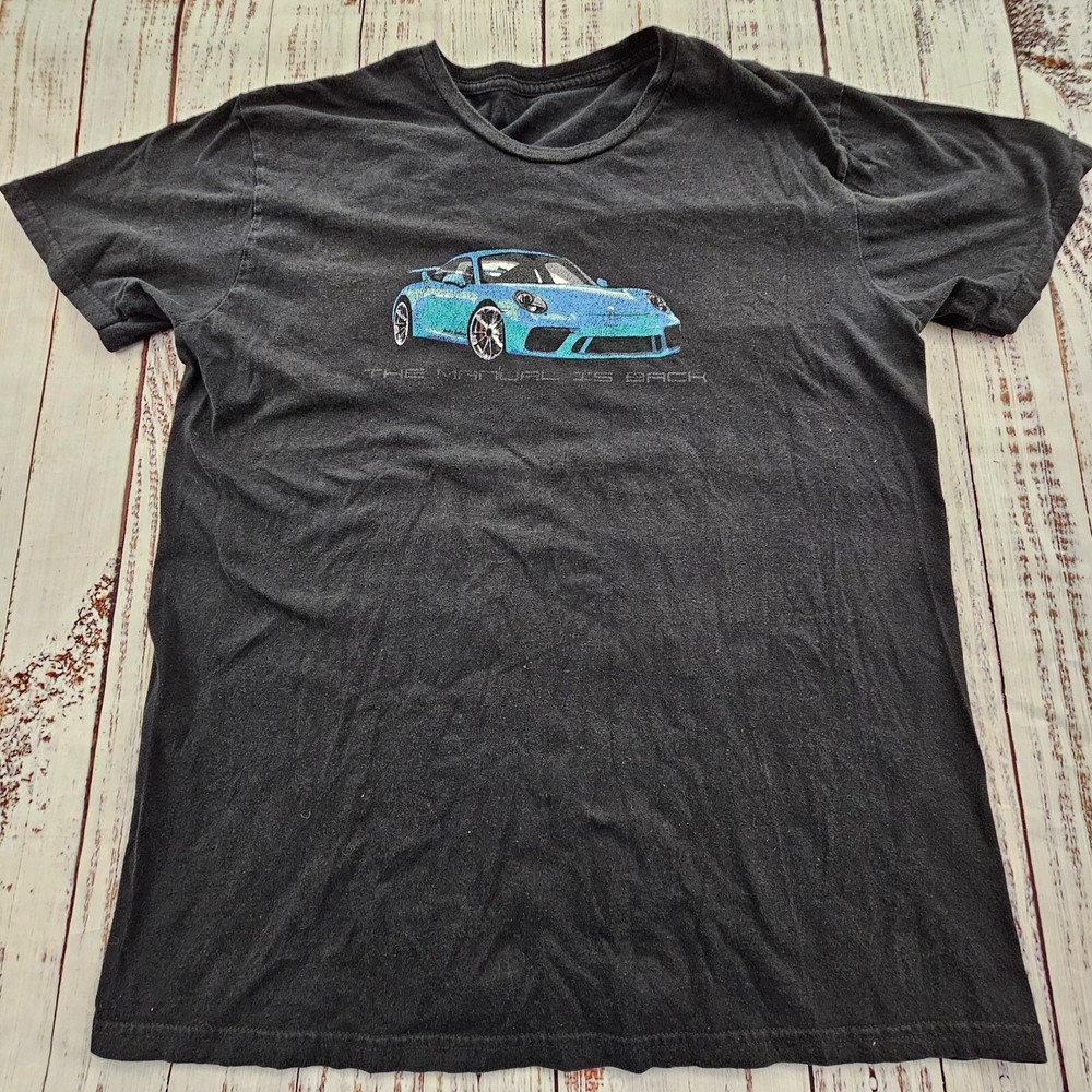 The Manual is Back Sports Car Black Short Sleeve Cotton T-Shirt Men’s L