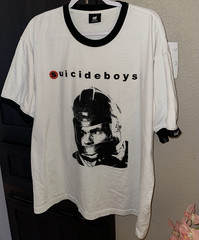 G59 Suicideboys Ringer Graphic T-Shirt White/Black Crew Neck Short Sleeve 2XL