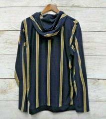 Straight Faded Hooded Shirt Mens Large Blue & Gold Striped Skinny Fit New
