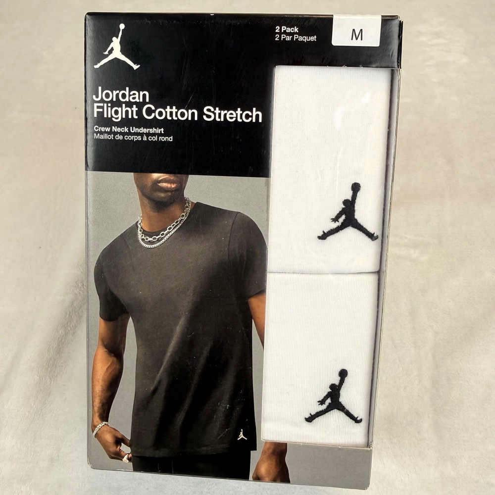 Nike Jordan Flight Control Cotton Stretch Crew Neck Shirt 2 Pack Mens Medium Wht