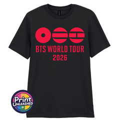 KPOP Premium Printed T-Shirt BTS Tour 2026 Front & Back Black Child Adult Teen
