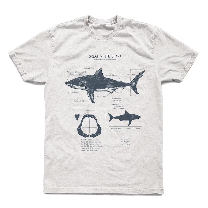 Great White Shark Anatomy T-Shirt – Hand-Drawn Biology Diagram