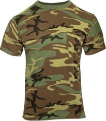 Woodland Camouflage Short Sleeve Military T-Shirt with Pocket
